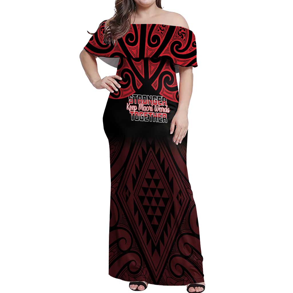 Personalised Keep Maori Wards New Zealand Off Shoulder Maxi Dress Stronger Together Aotearoa Taniko - Vibe Hoodie