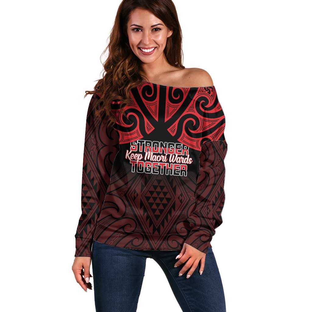 Personalised Keep Maori Wards New Zealand Off Shoulder Sweater Stronger Together Aotearoa Taniko - Vibe Hoodie