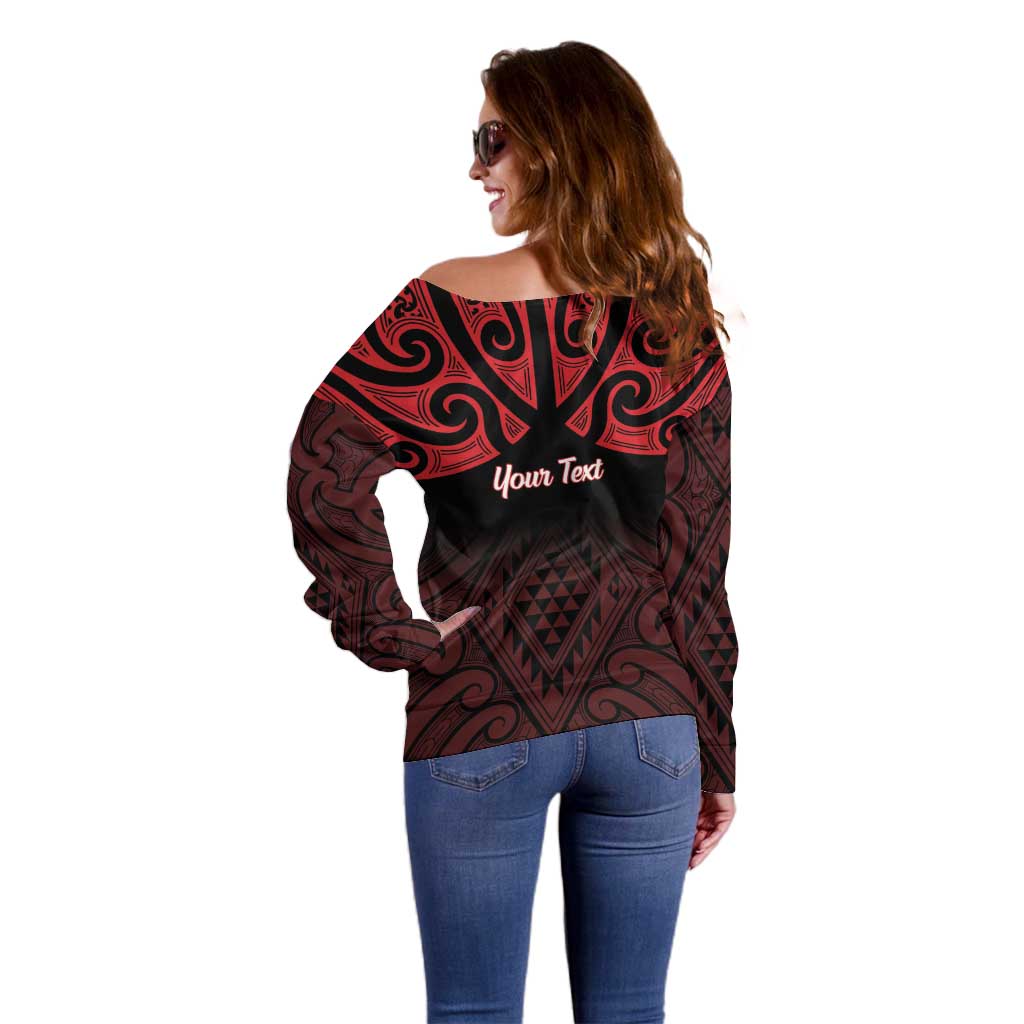 Personalised Keep Maori Wards New Zealand Off Shoulder Sweater Stronger Together Aotearoa Taniko - Vibe Hoodie