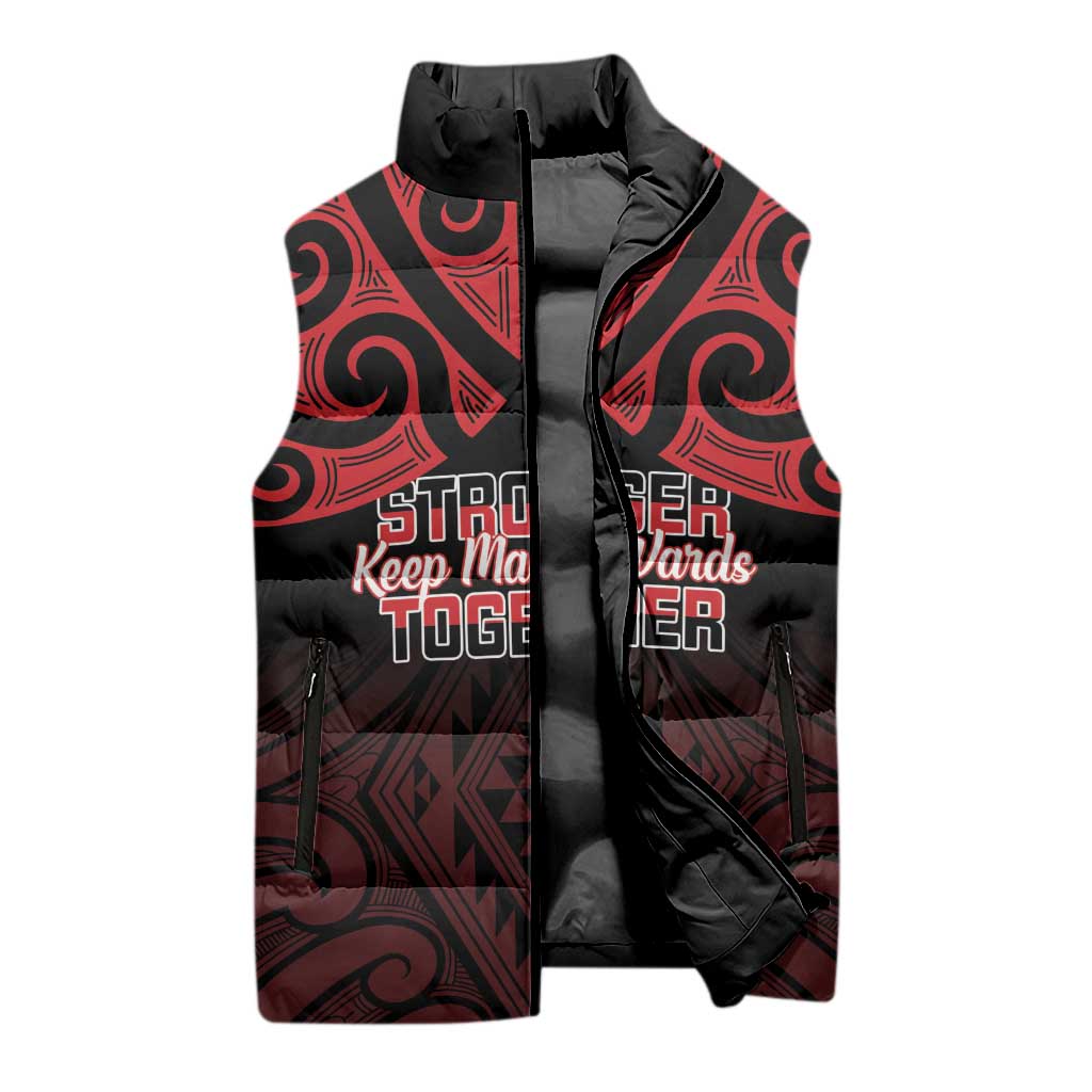 Personalised Keep Maori Wards New Zealand Sleeveless Puffer Jacket Stronger Together Aotearoa Taniko - Vibe Hoodie