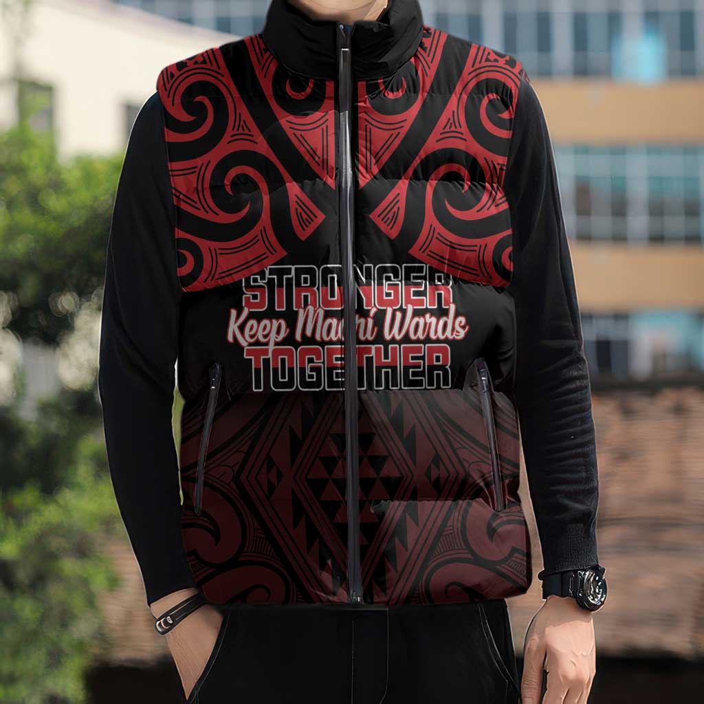 Personalised Keep Maori Wards New Zealand Sleeveless Puffer Jacket Stronger Together Aotearoa Taniko - Vibe Hoodie