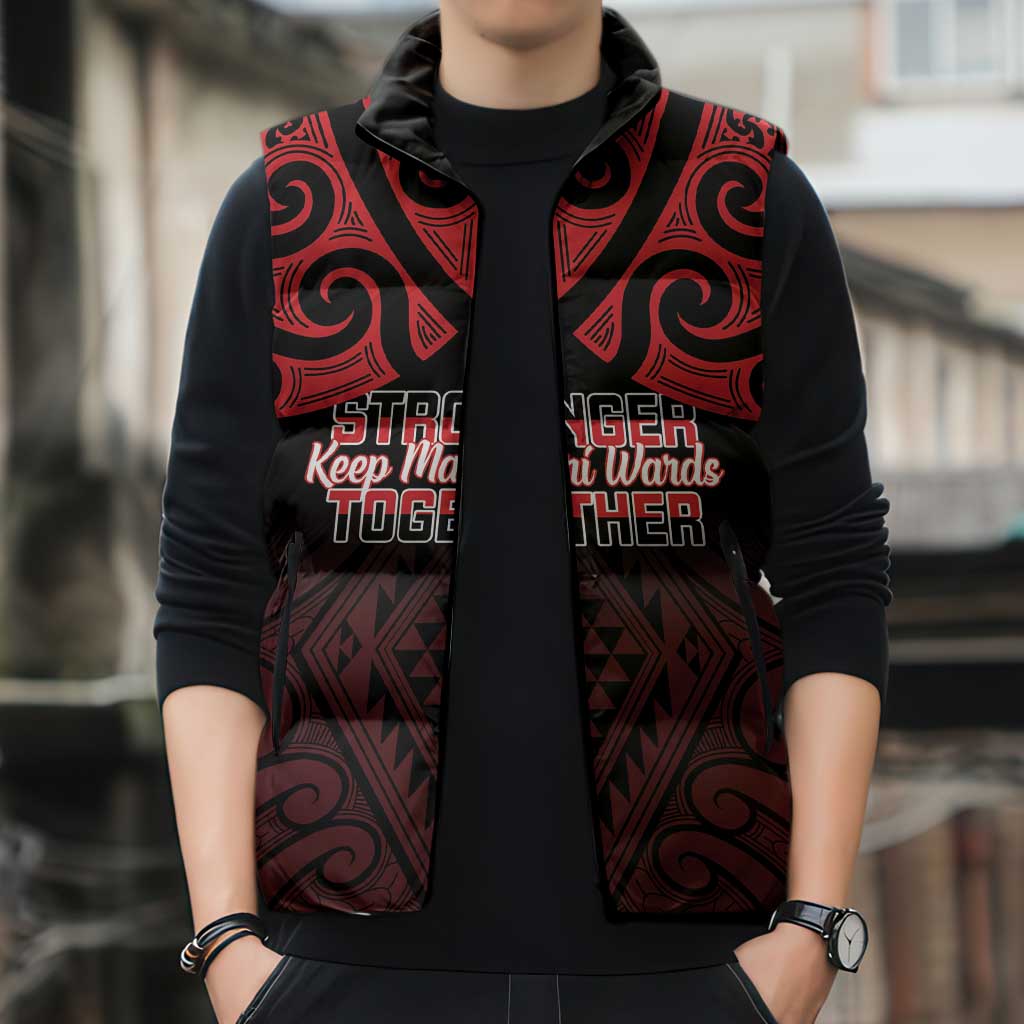 Personalised Keep Maori Wards New Zealand Sleeveless Puffer Jacket Stronger Together Aotearoa Taniko - Vibe Hoodie