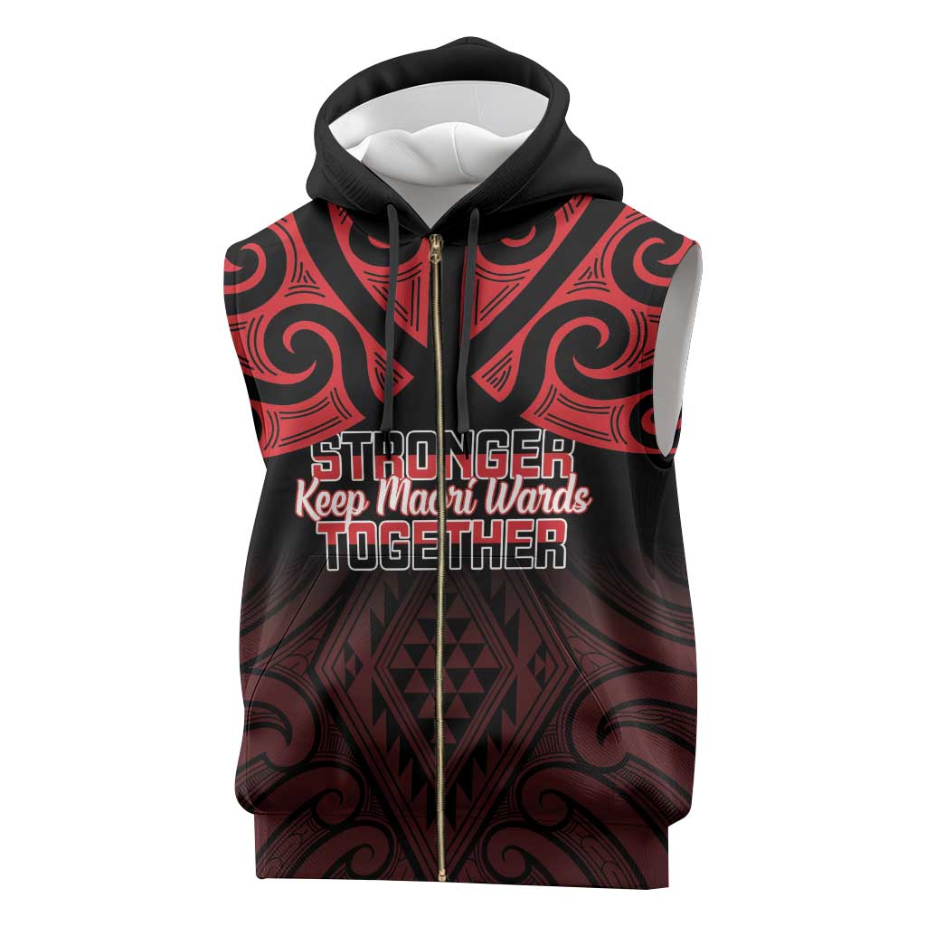 Personalised Keep Maori Wards New Zealand Sleeveless Zip Hoodie Stronger Together Aotearoa Taniko - Vibe Hoodie