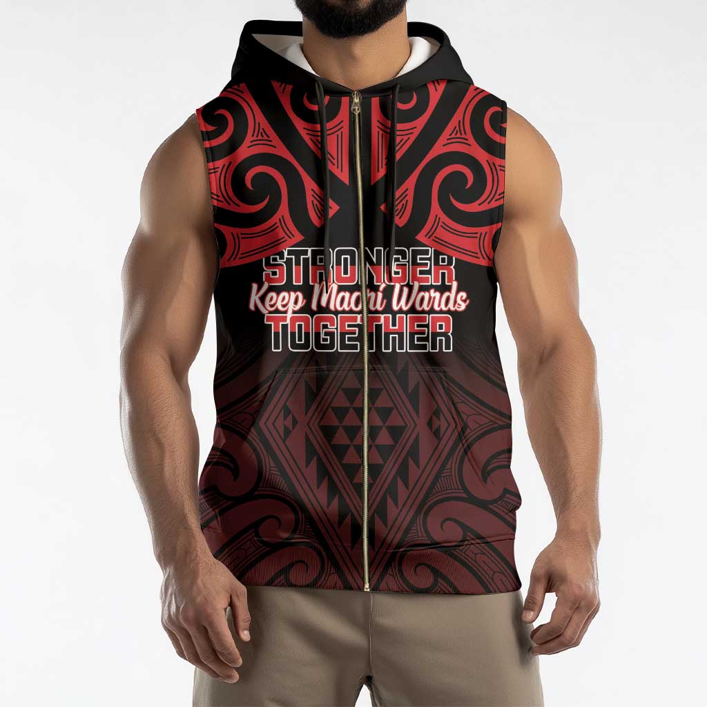 Personalised Keep Maori Wards New Zealand Sleeveless Zip Hoodie Stronger Together Aotearoa Taniko - Vibe Hoodie
