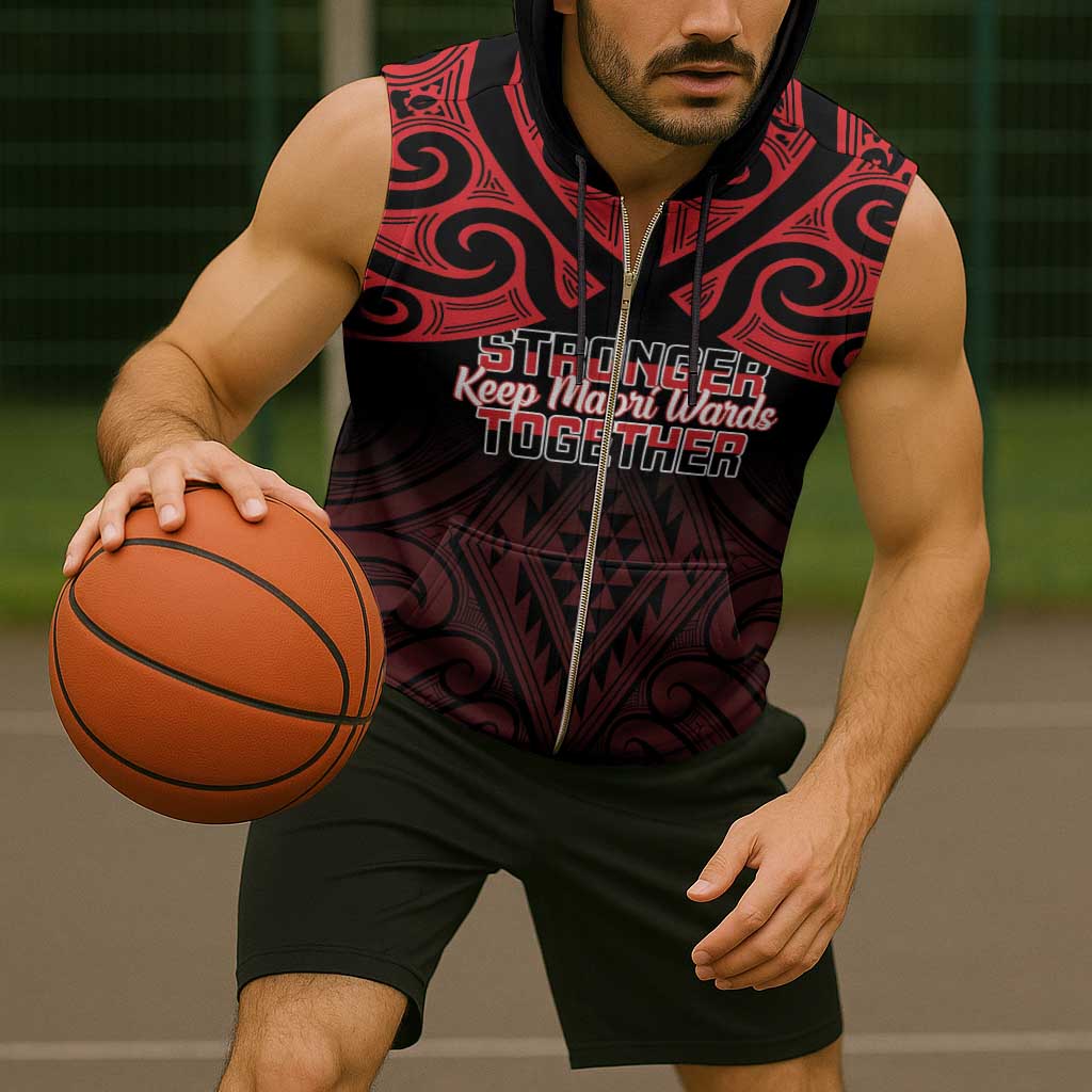 Personalised Keep Maori Wards New Zealand Sleeveless Zip Hoodie Stronger Together Aotearoa Taniko - Vibe Hoodie