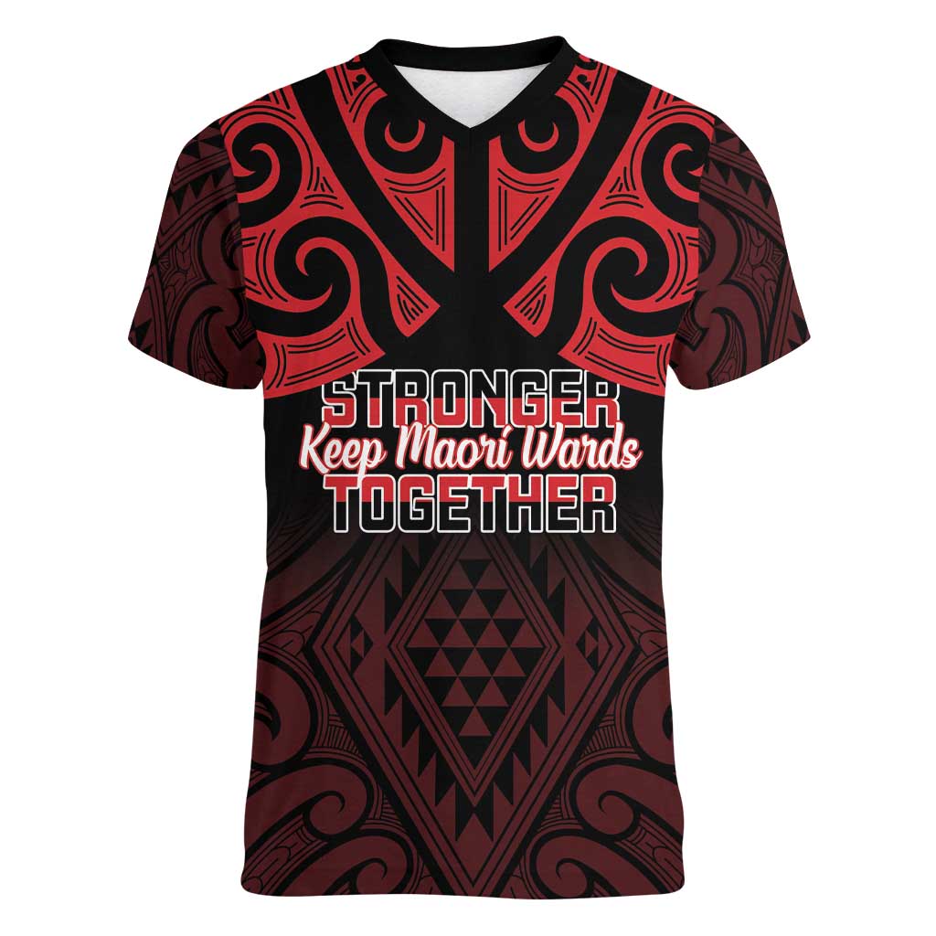 Personalised Keep Maori Wards New Zealand Women V-Neck T-Shirt Stronger Together Aotearoa Taniko - Vibe Hoodie