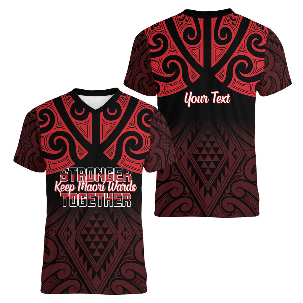 Personalised Keep Maori Wards New Zealand Women V-Neck T-Shirt Stronger Together Aotearoa Taniko - Vibe Hoodie
