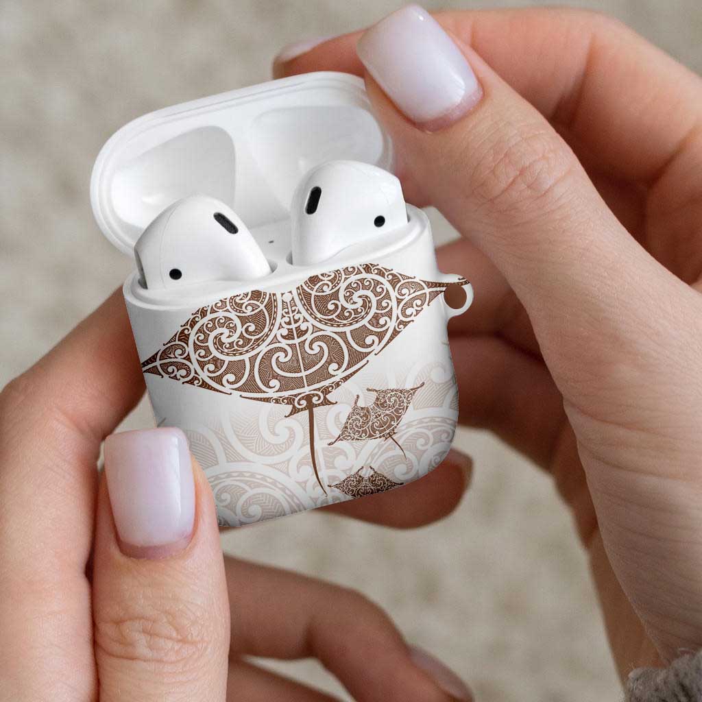 New Zealand Manta Ray Tattoo AirPods Case Aotearoa Maori Haehae Beige - Vibe Hoodie