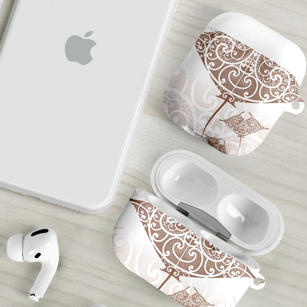 New Zealand Manta Ray Tattoo AirPods Case Aotearoa Maori Haehae Beige - Vibe Hoodie