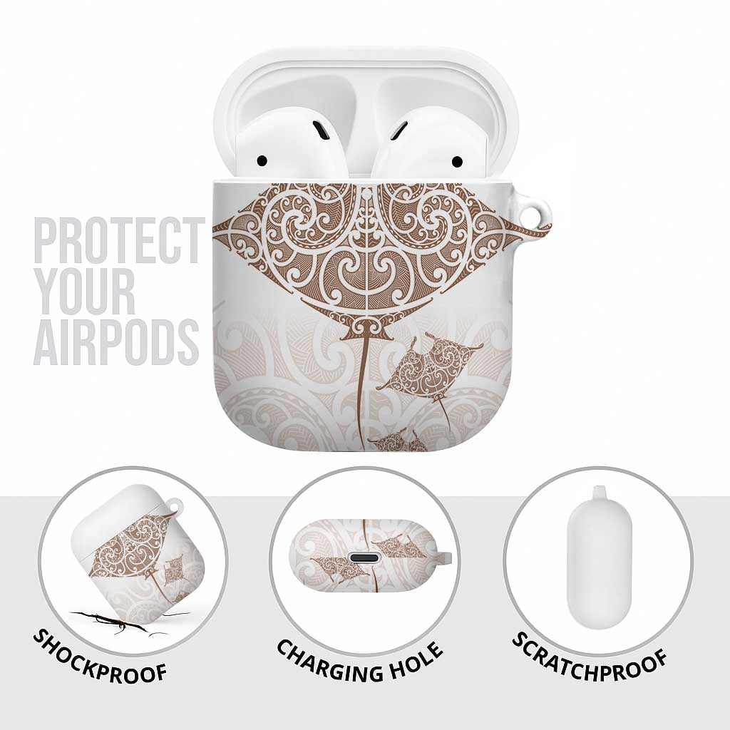 New Zealand Manta Ray Tattoo AirPods Case Aotearoa Maori Haehae Beige - Vibe Hoodie