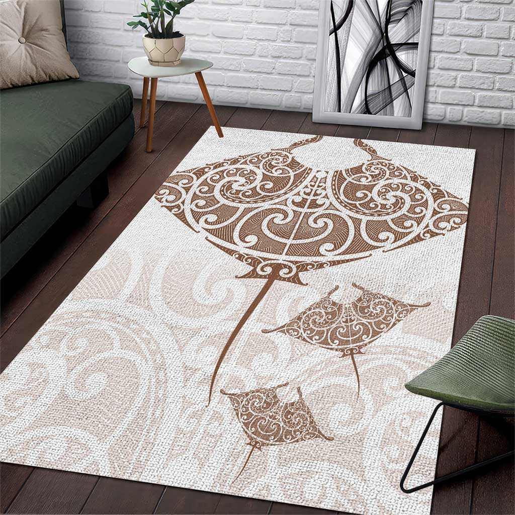 New Zealand Manta Ray Tattoo Area Rug Aotearoa Maori Haehae Beige - Vibe Hoodie