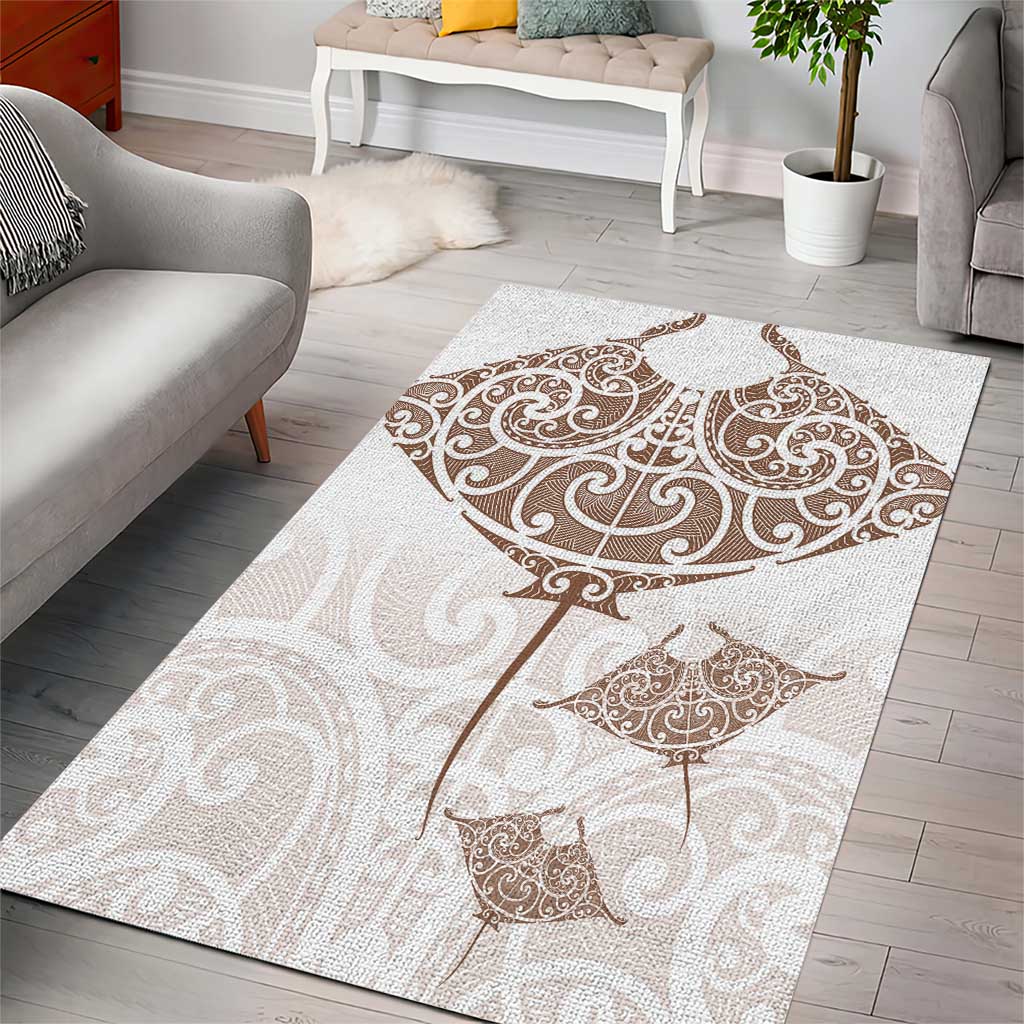 New Zealand Manta Ray Tattoo Area Rug Aotearoa Maori Haehae Beige - Vibe Hoodie