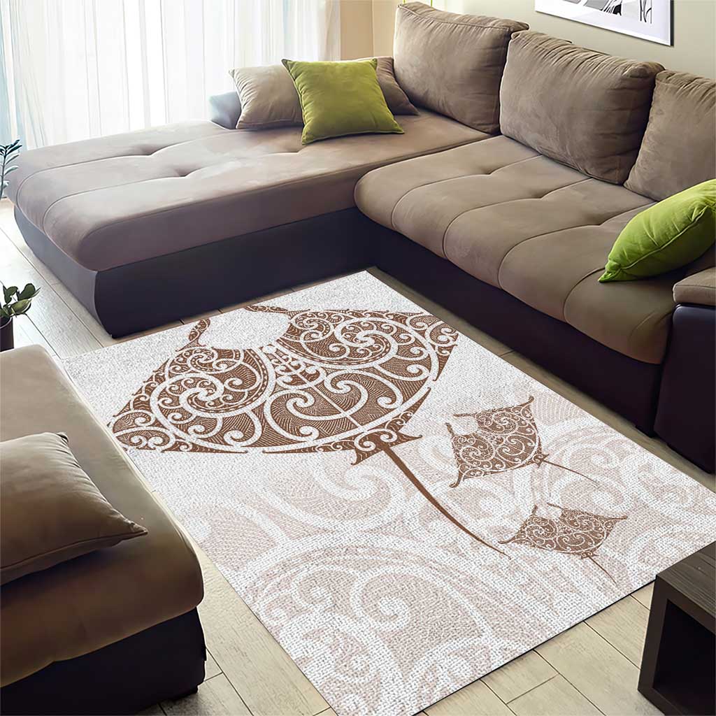 New Zealand Manta Ray Tattoo Area Rug Aotearoa Maori Haehae Beige - Vibe Hoodie