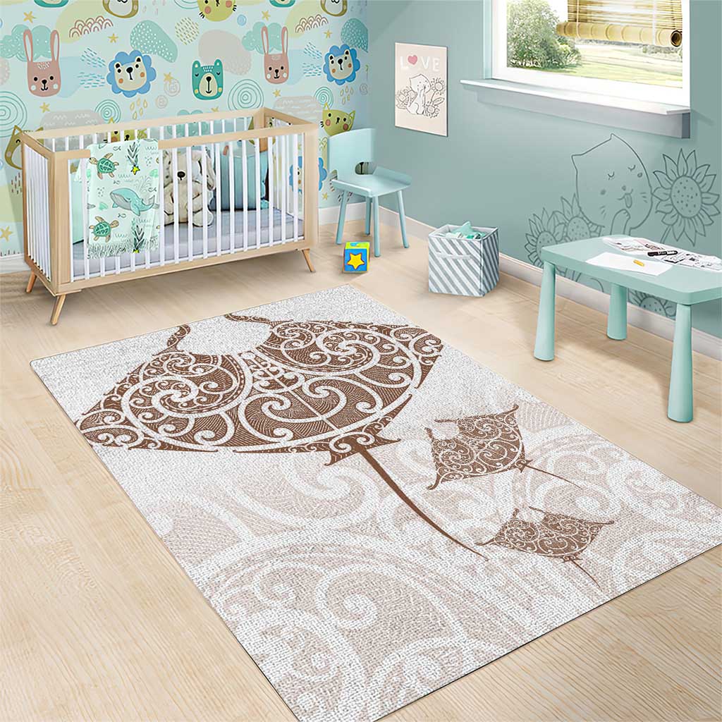 New Zealand Manta Ray Tattoo Area Rug Aotearoa Maori Haehae Beige - Vibe Hoodie