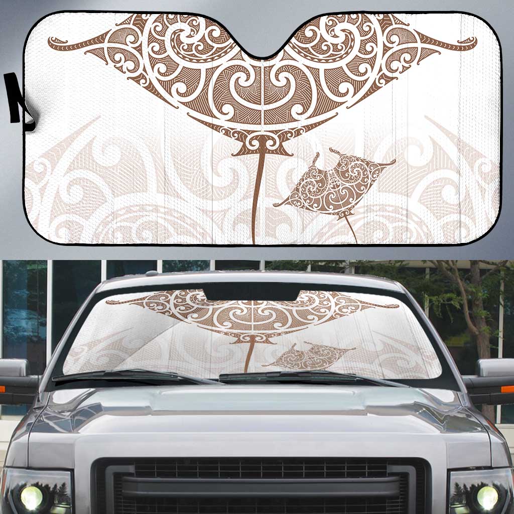 New Zealand Manta Ray Tattoo Auto Sun Shade Aotearoa Maori Haehae Beige - Vibe Hoodie