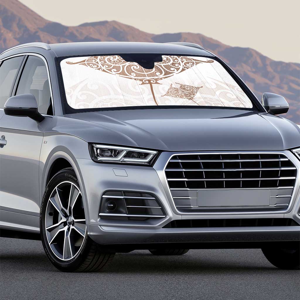 New Zealand Manta Ray Tattoo Auto Sun Shade Aotearoa Maori Haehae Beige - Vibe Hoodie