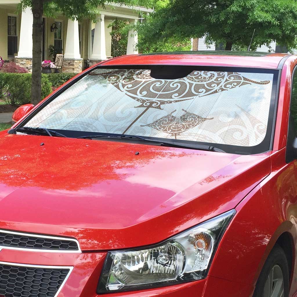 New Zealand Manta Ray Tattoo Auto Sun Shade Aotearoa Maori Haehae Beige - Vibe Hoodie