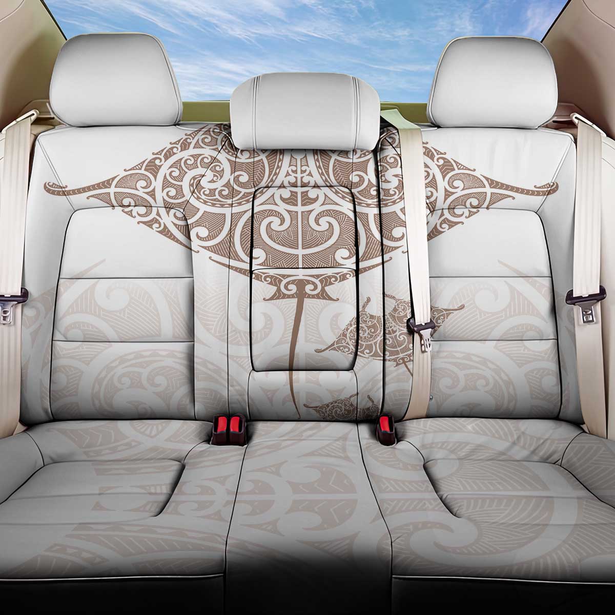 New Zealand Manta Ray Tattoo Back Car Seat Cover Aotearoa Maori Haehae Beige - Vibe Hoodie