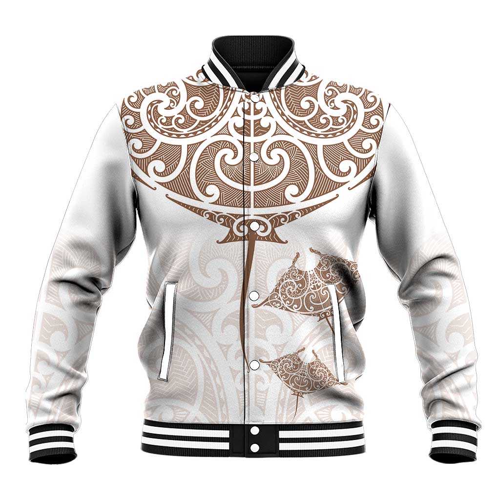 New Zealand Manta Ray Tattoo Baseball Jacket Aotearoa Maori Haehae Beige - Vibe Hoodie