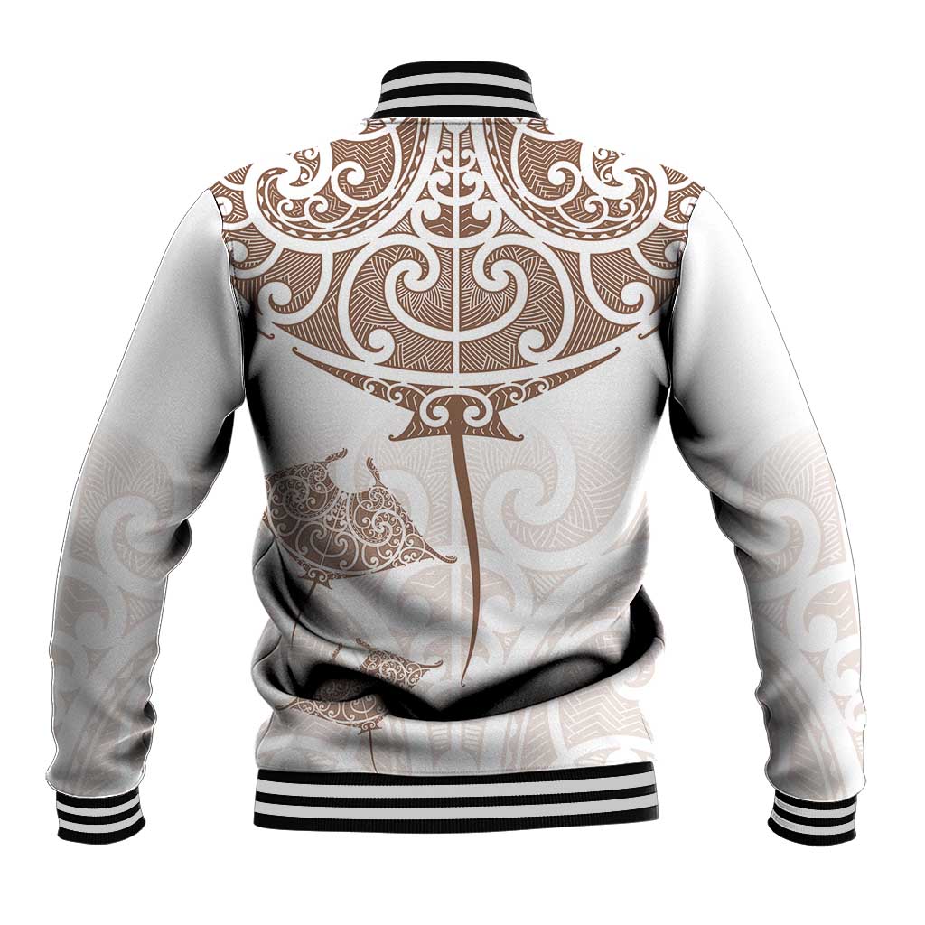 New Zealand Manta Ray Tattoo Baseball Jacket Aotearoa Maori Haehae Beige - Vibe Hoodie