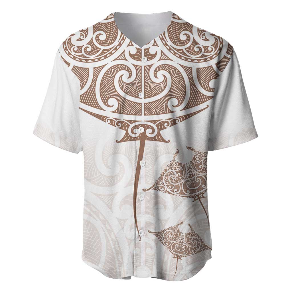 New Zealand Manta Ray Tattoo Baseball Jersey Aotearoa Maori Haehae Beige - Vibe Hoodie