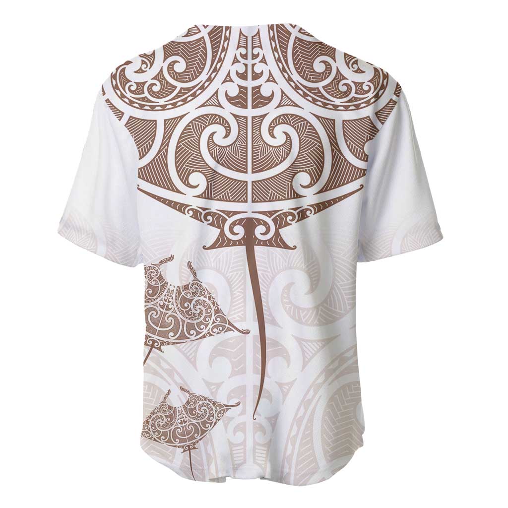 New Zealand Manta Ray Tattoo Baseball Jersey Aotearoa Maori Haehae Beige - Vibe Hoodie
