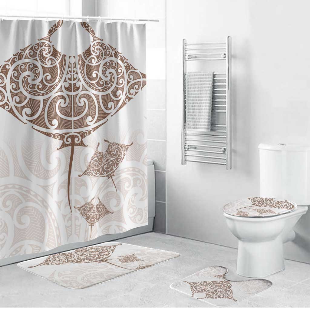 New Zealand Manta Ray Tattoo Bathroom Set Aotearoa Maori Haehae Beige - Vibe Hoodie