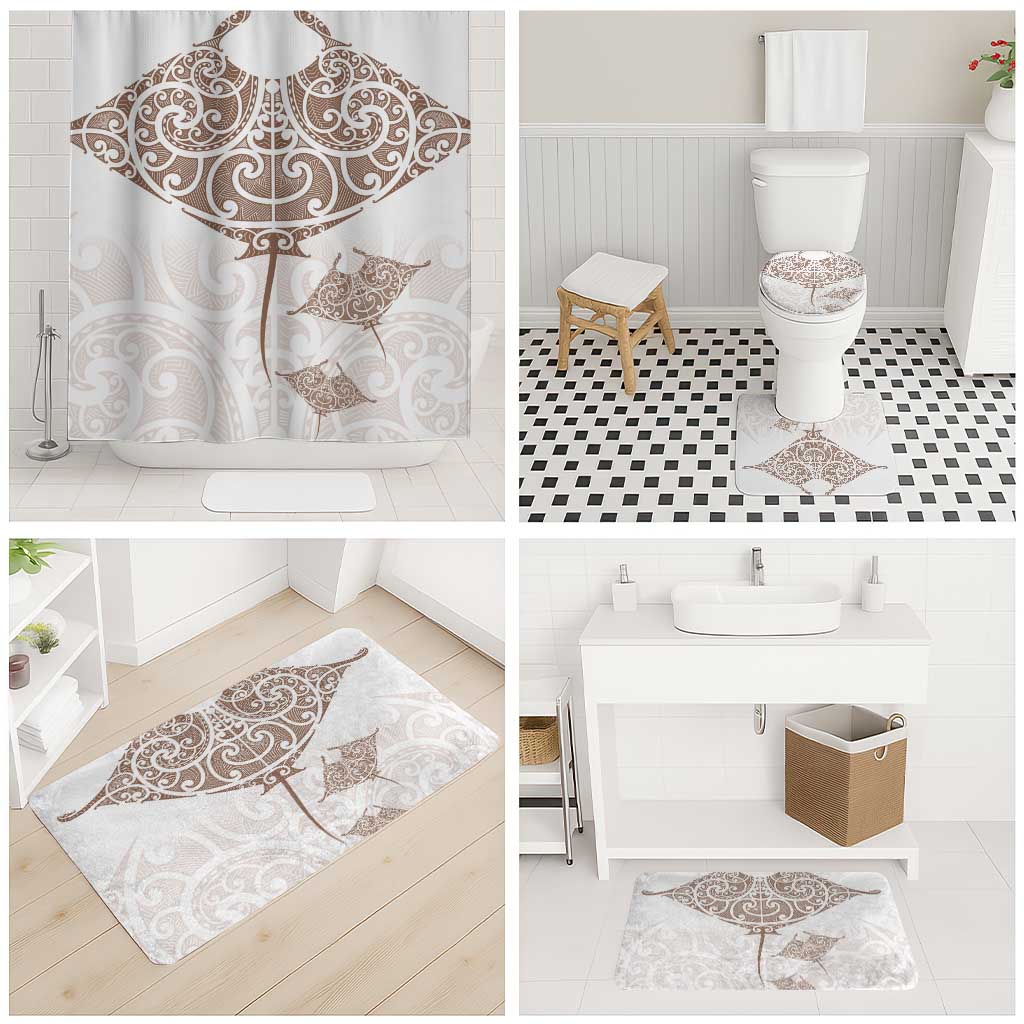 New Zealand Manta Ray Tattoo Bathroom Set Aotearoa Maori Haehae Beige - Vibe Hoodie