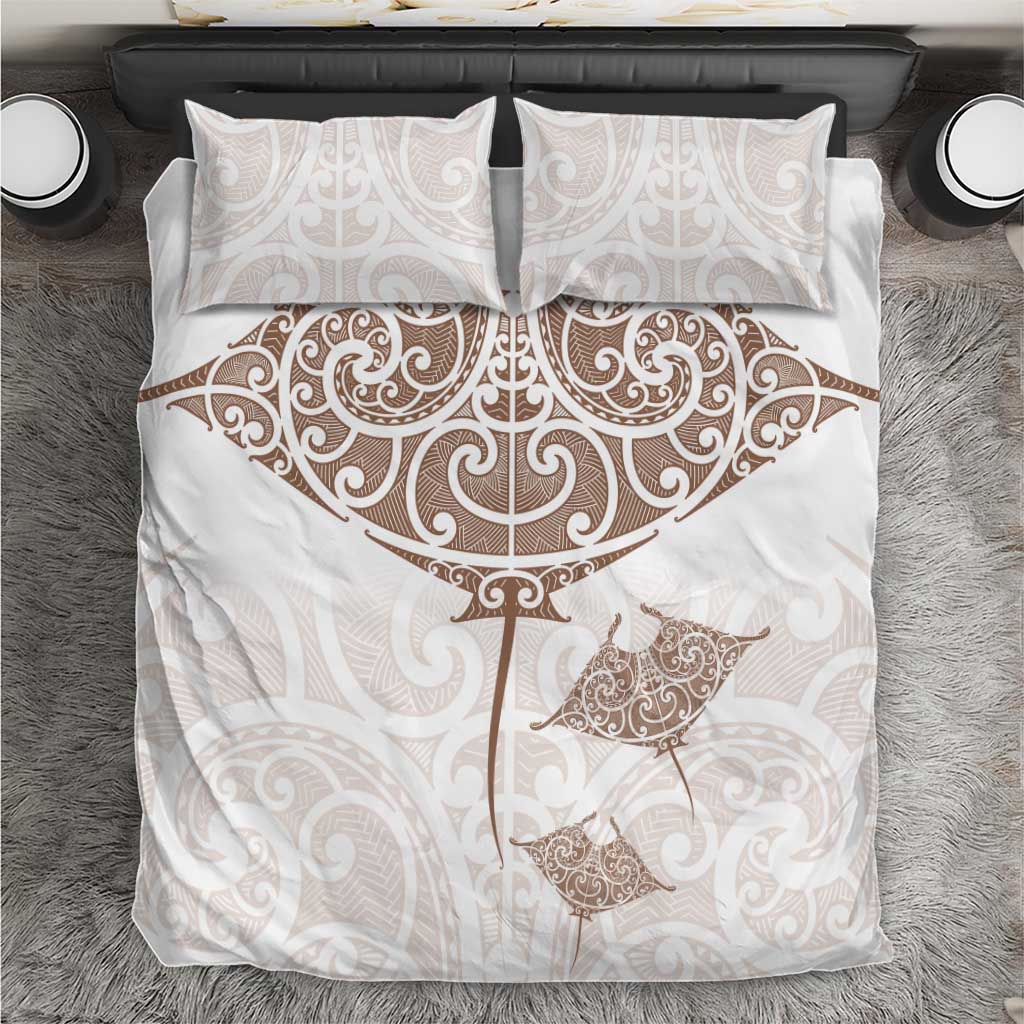New Zealand Manta Ray Tattoo Bedding Set Aotearoa Maori Haehae Beige - Vibe Hoodie