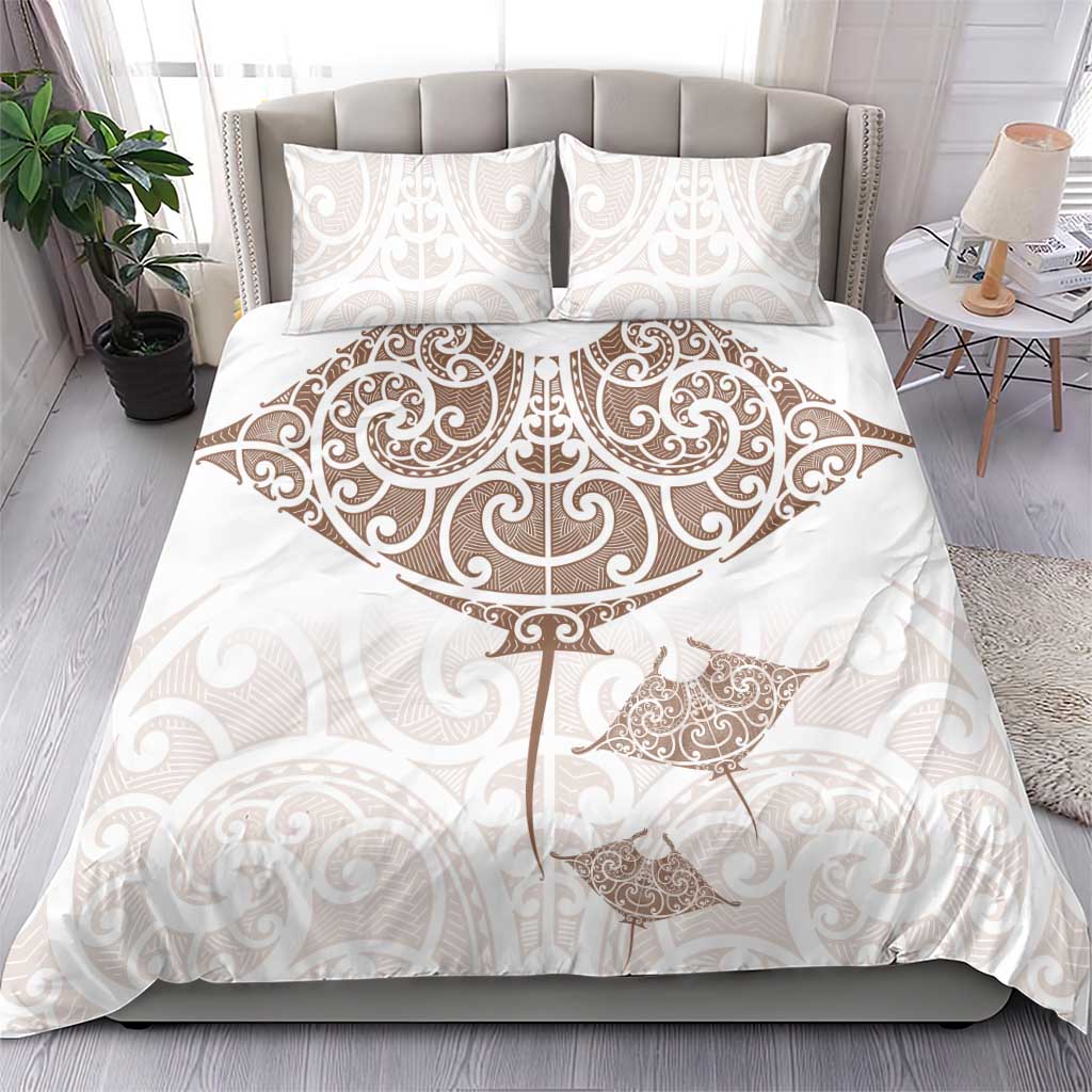 New Zealand Manta Ray Tattoo Bedding Set Aotearoa Maori Haehae Beige - Vibe Hoodie
