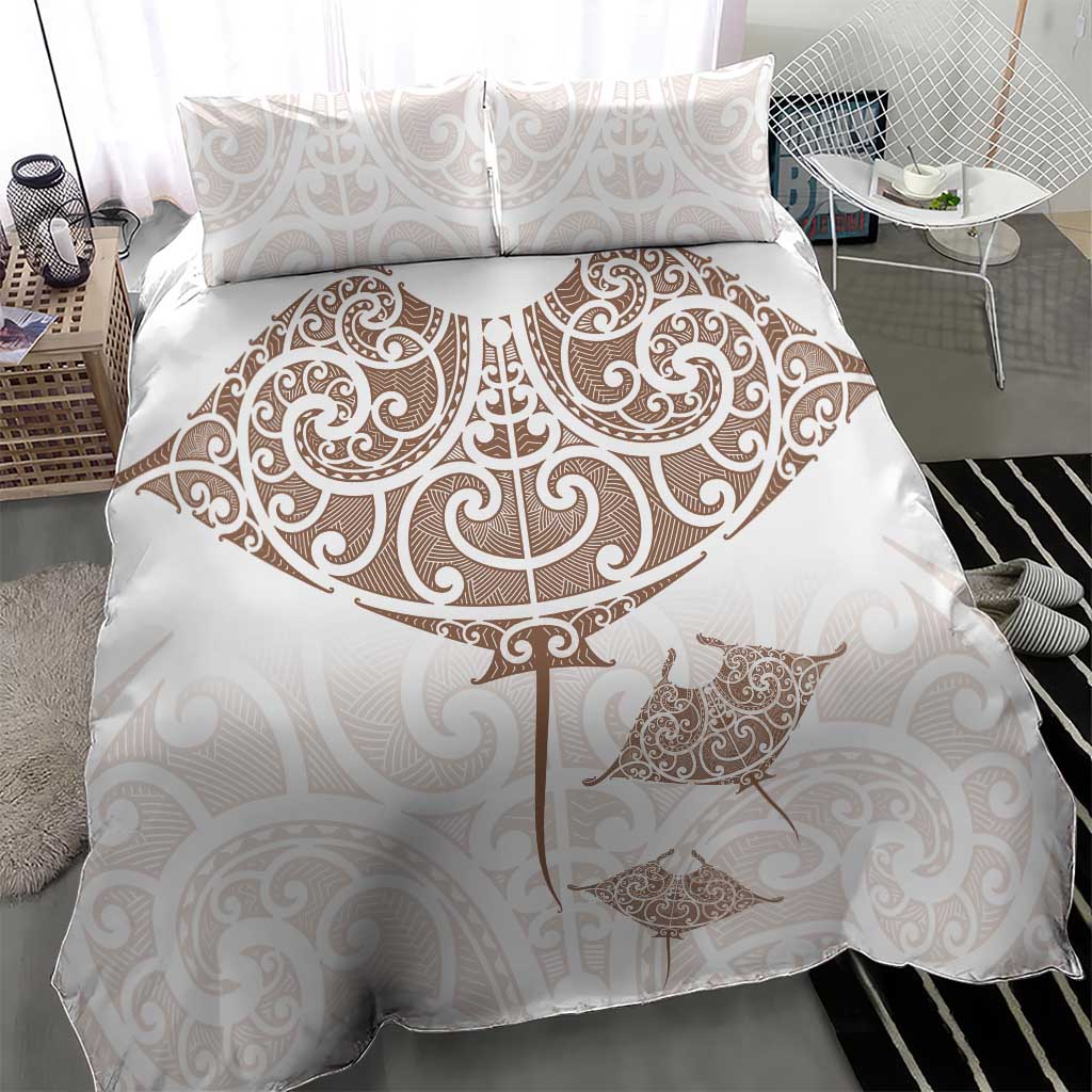 New Zealand Manta Ray Tattoo Bedding Set Aotearoa Maori Haehae Beige - Vibe Hoodie