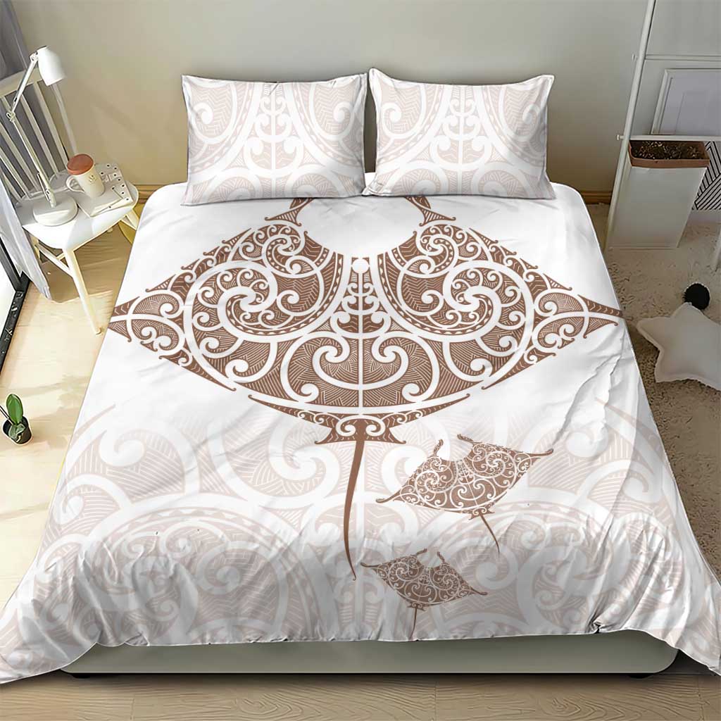 New Zealand Manta Ray Tattoo Bedding Set Aotearoa Maori Haehae Beige - Vibe Hoodie