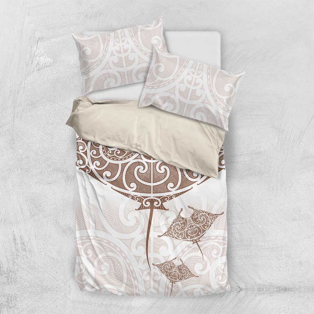 New Zealand Manta Ray Tattoo Bedding Set Aotearoa Maori Haehae Beige - Vibe Hoodie