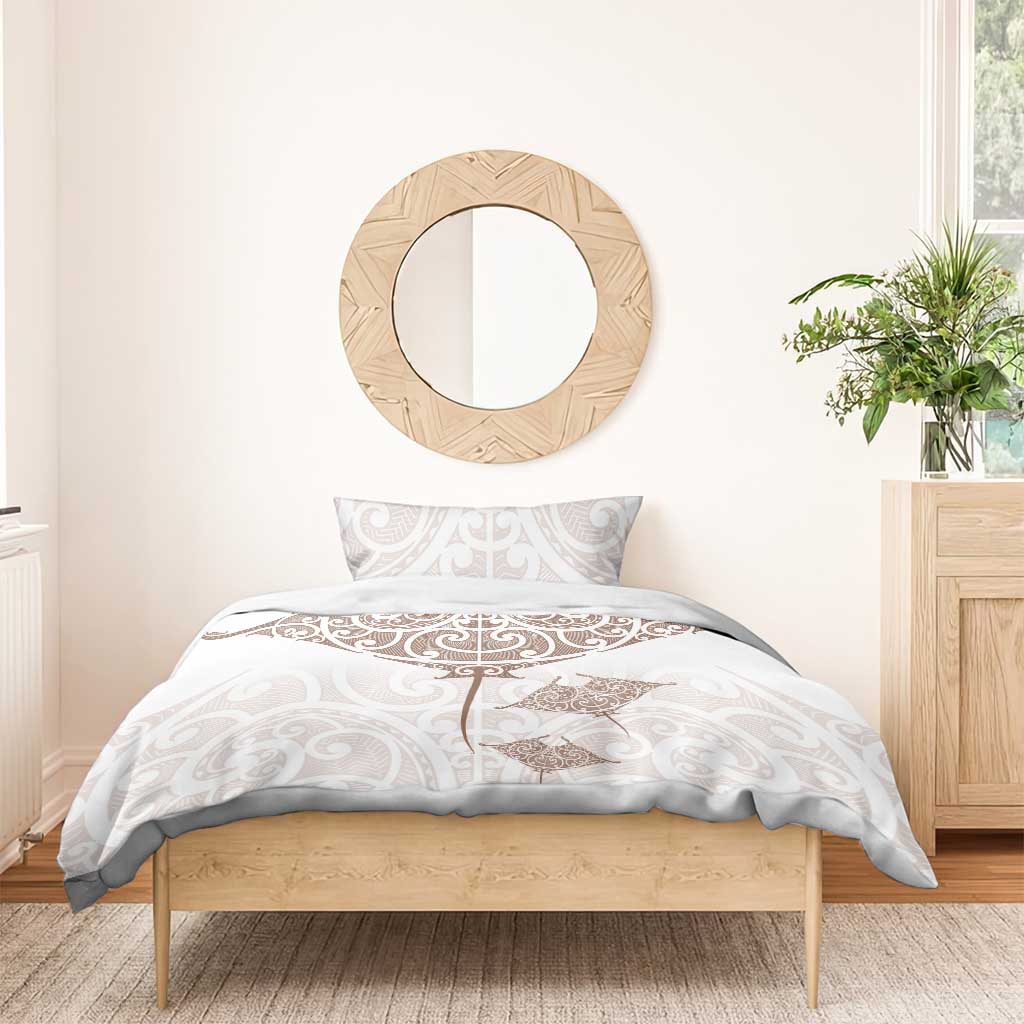 New Zealand Manta Ray Tattoo Bedding Set Aotearoa Maori Haehae Beige - Vibe Hoodie