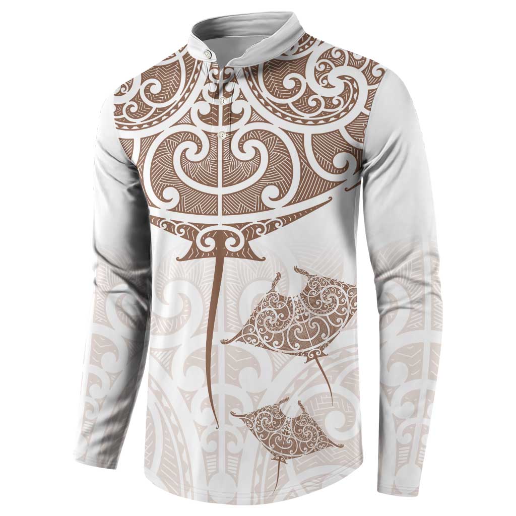 New Zealand Manta Ray Tattoo Button Sweatshirt Aotearoa Maori Haehae Beige - Vibe Hoodie