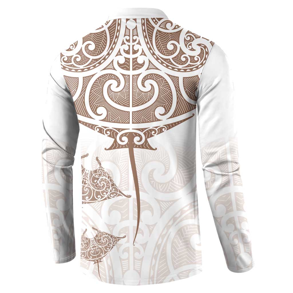 New Zealand Manta Ray Tattoo Button Sweatshirt Aotearoa Maori Haehae Beige - Vibe Hoodie