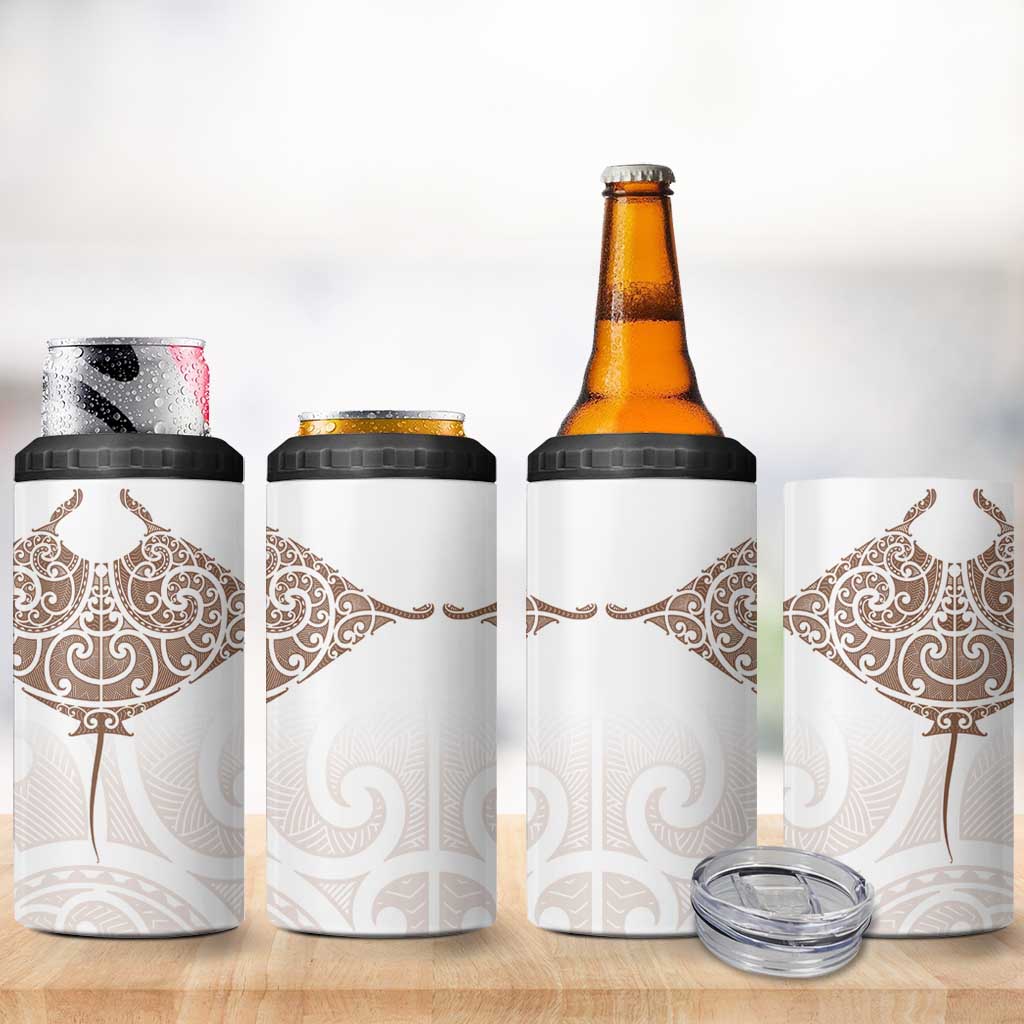 New Zealand Manta Ray Tattoo 4 in 1 Can Cooler Tumbler Aotearoa Maori Haehae Beige - Vibe Hoodie