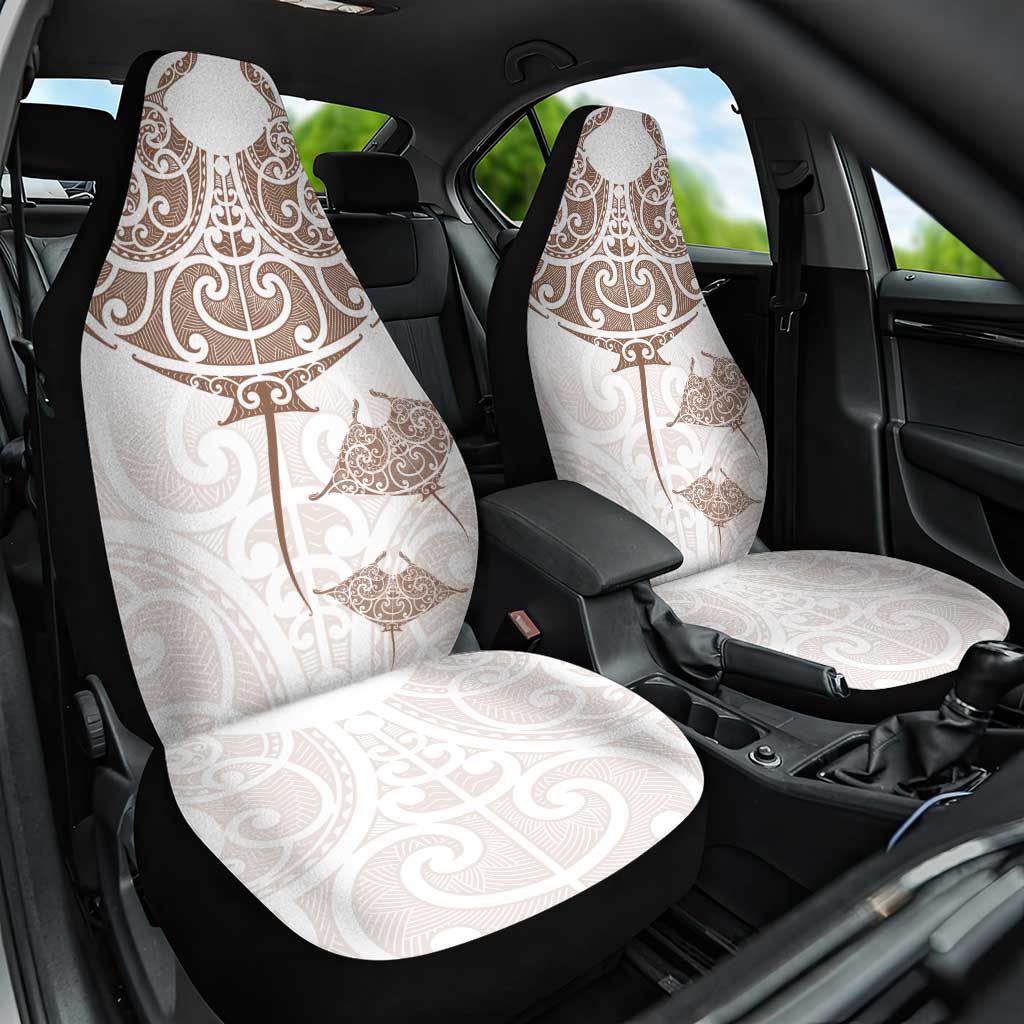 New Zealand Manta Ray Tattoo Car Seat Cover Aotearoa Maori Haehae Beige - Vibe Hoodie