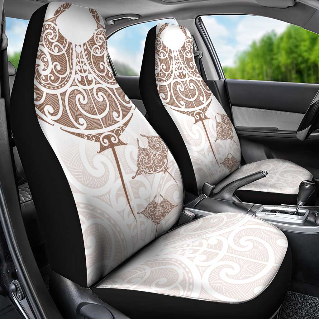 New Zealand Manta Ray Tattoo Car Seat Cover Aotearoa Maori Haehae Beige - Vibe Hoodie
