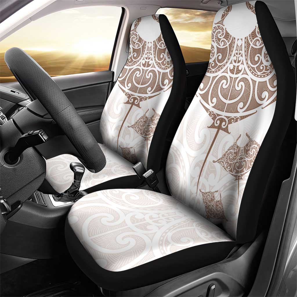 New Zealand Manta Ray Tattoo Car Seat Cover Aotearoa Maori Haehae Beige - Vibe Hoodie