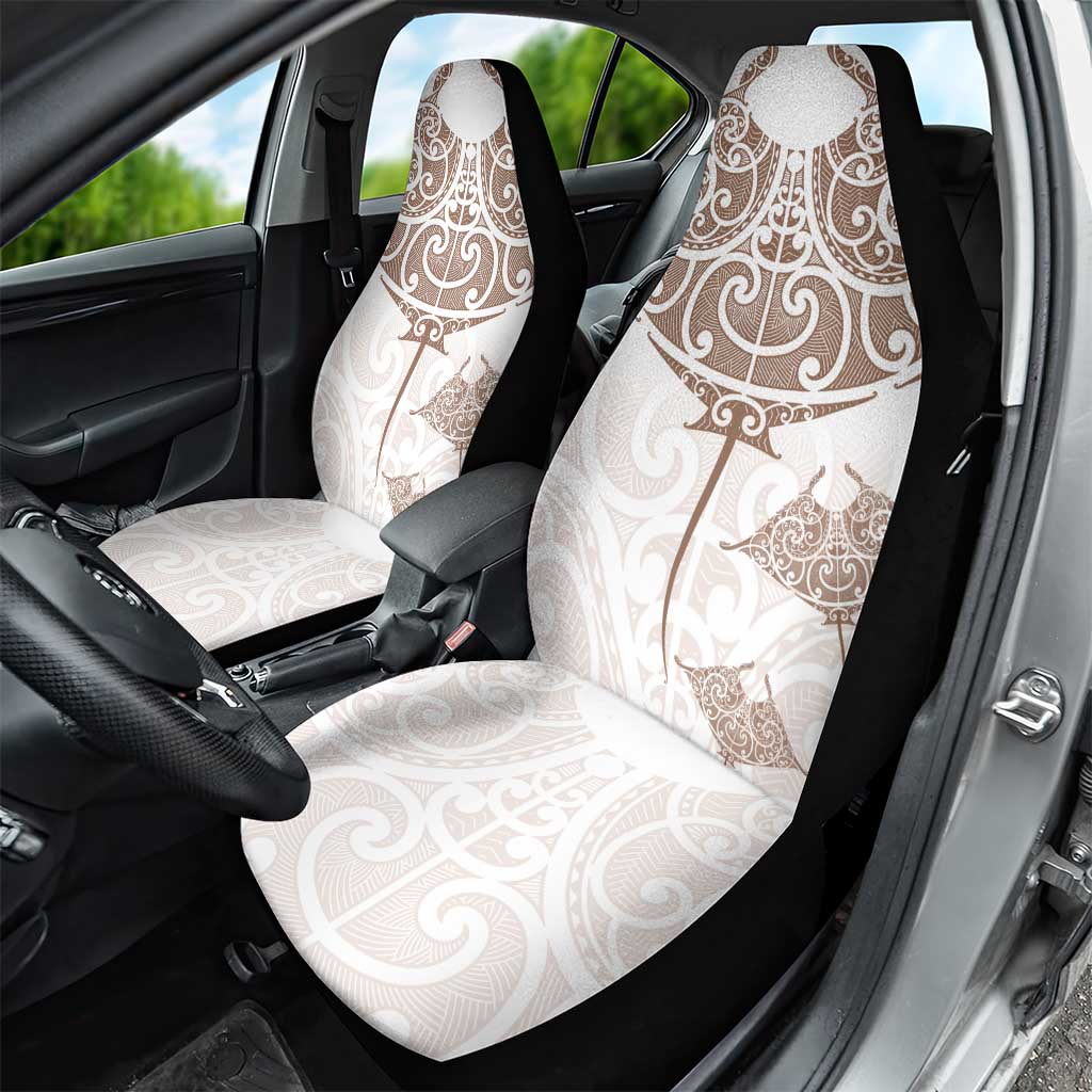 New Zealand Manta Ray Tattoo Car Seat Cover Aotearoa Maori Haehae Beige - Vibe Hoodie