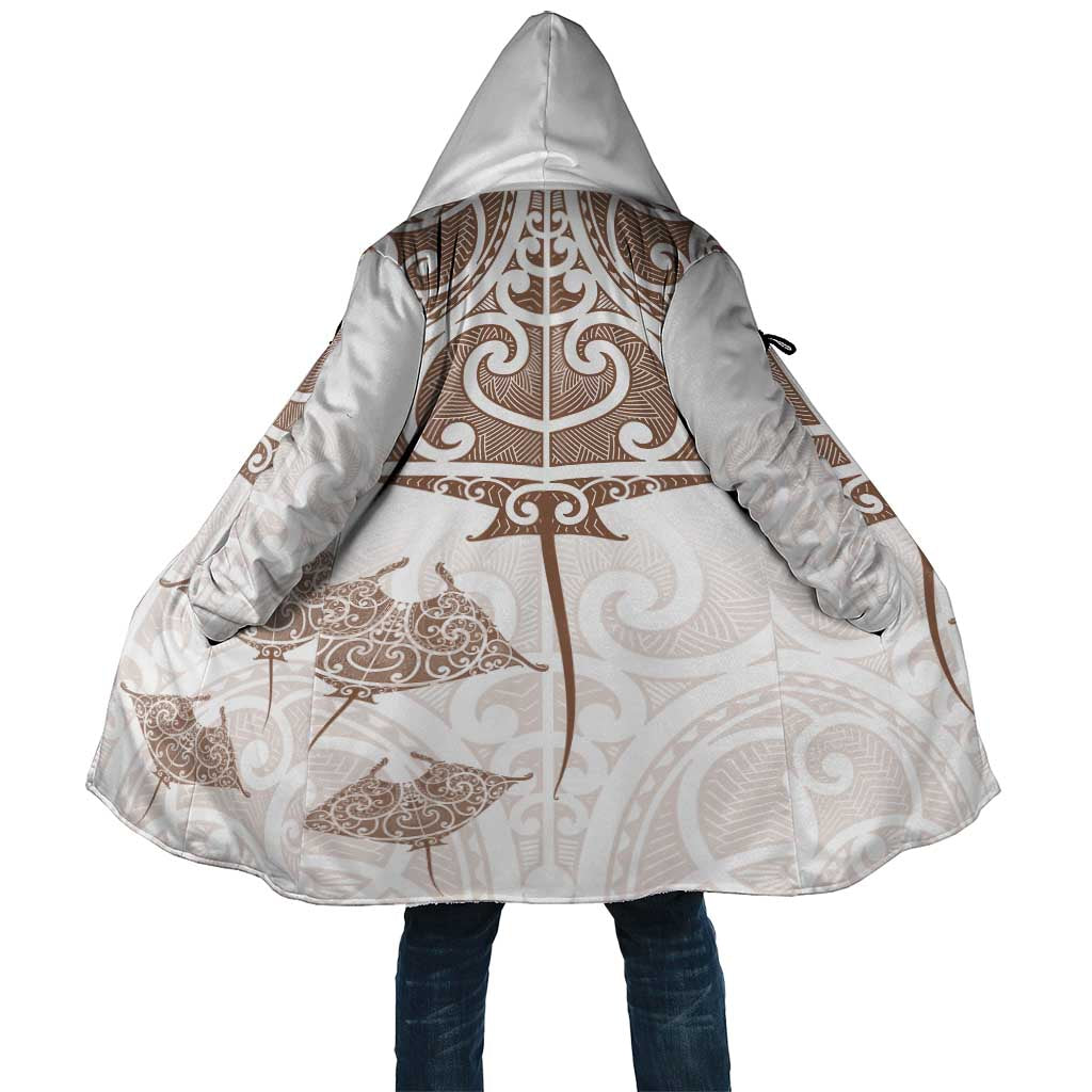 New Zealand Manta Ray Tattoo Cloak Aotearoa Maori Haehae Beige - Vibe Hoodie