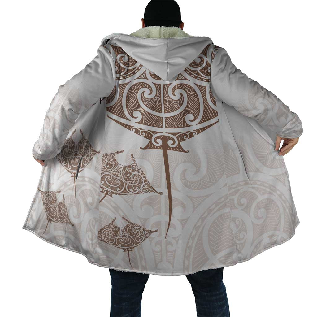 New Zealand Manta Ray Tattoo Cloak Aotearoa Maori Haehae Beige - Vibe Hoodie