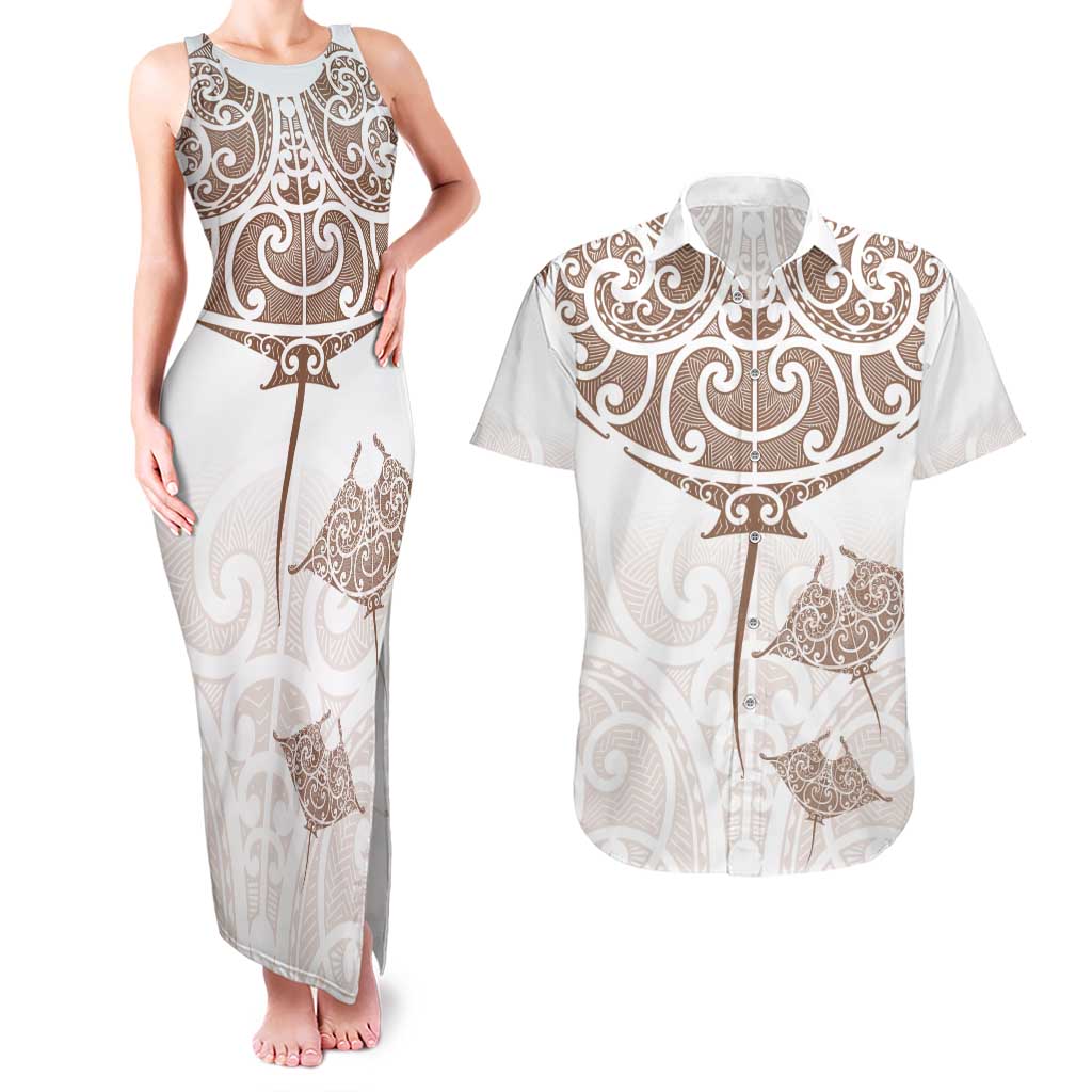 New Zealand Manta Ray Tattoo Couples Matching Tank Maxi Dress and Hawaiian Shirt Aotearoa Maori Haehae Beige - Vibe Hoodie
