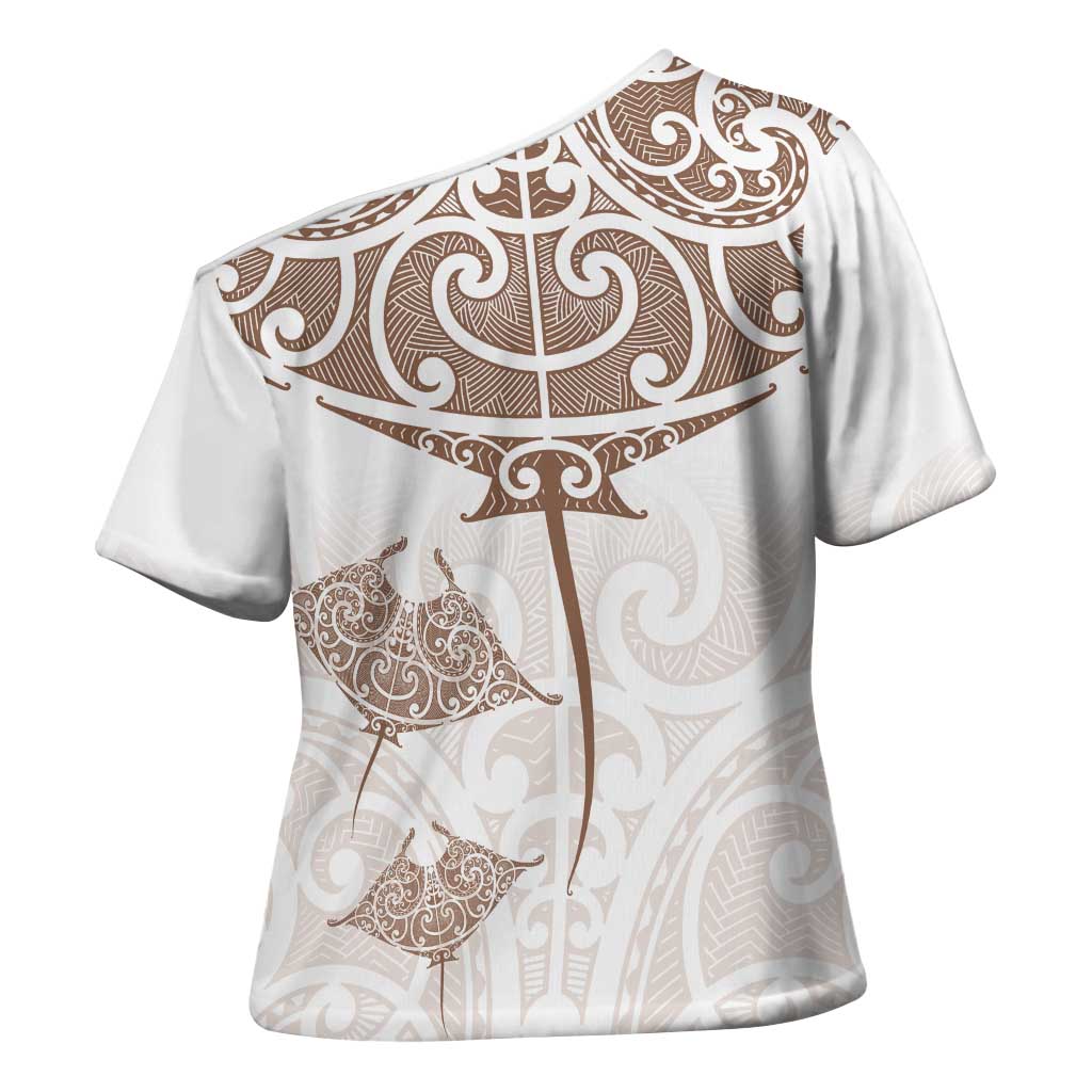 New Zealand Manta Ray Tattoo Cross Shoulder Shirt Aotearoa Maori Haehae Beige - Vibe Hoodie