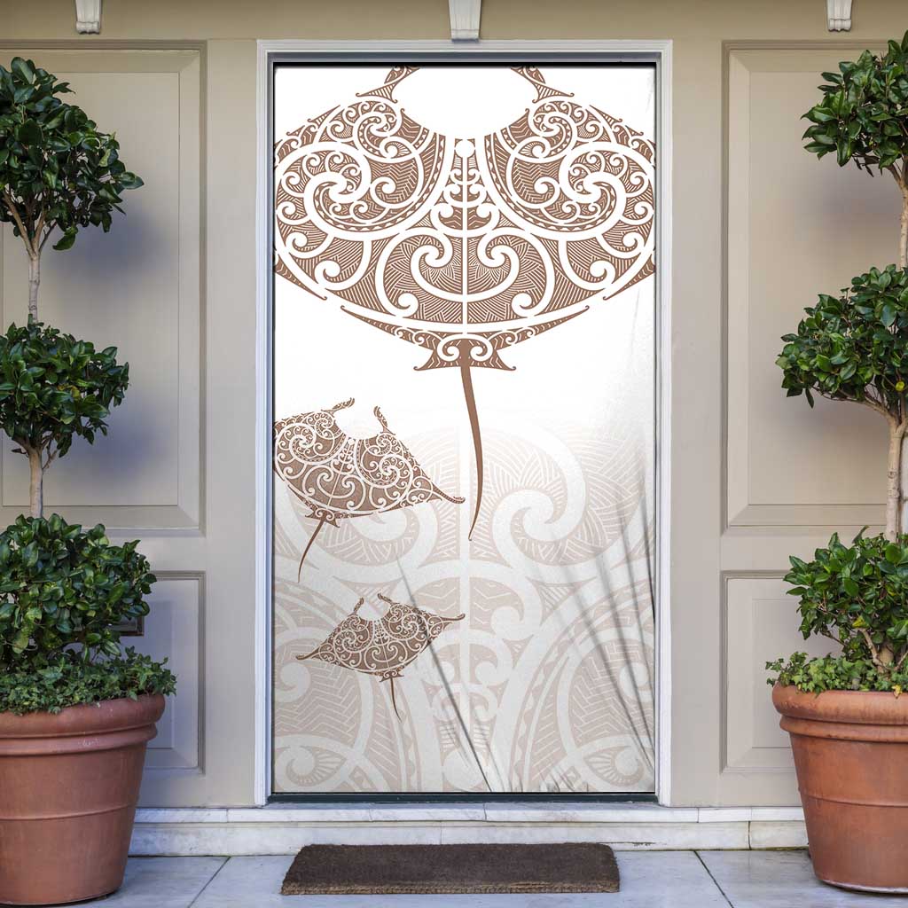 New Zealand Manta Ray Tattoo Door Cover Aotearoa Maori Haehae Beige - Vibe Hoodie
