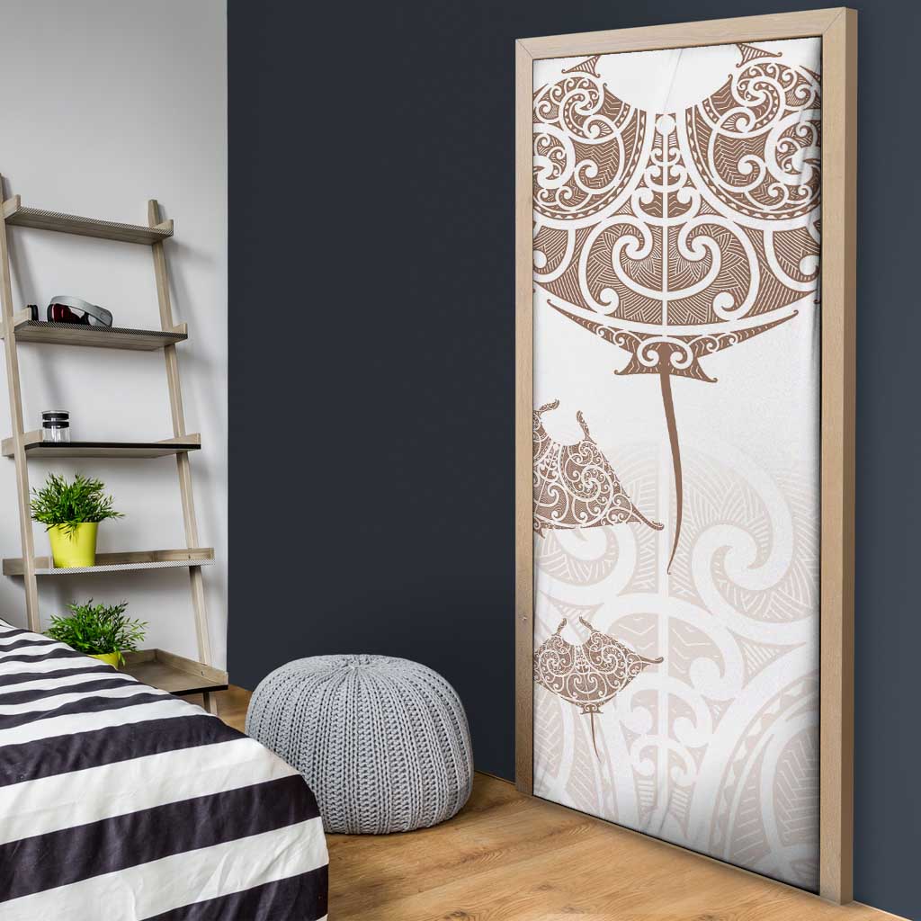 New Zealand Manta Ray Tattoo Door Cover Aotearoa Maori Haehae Beige - Vibe Hoodie