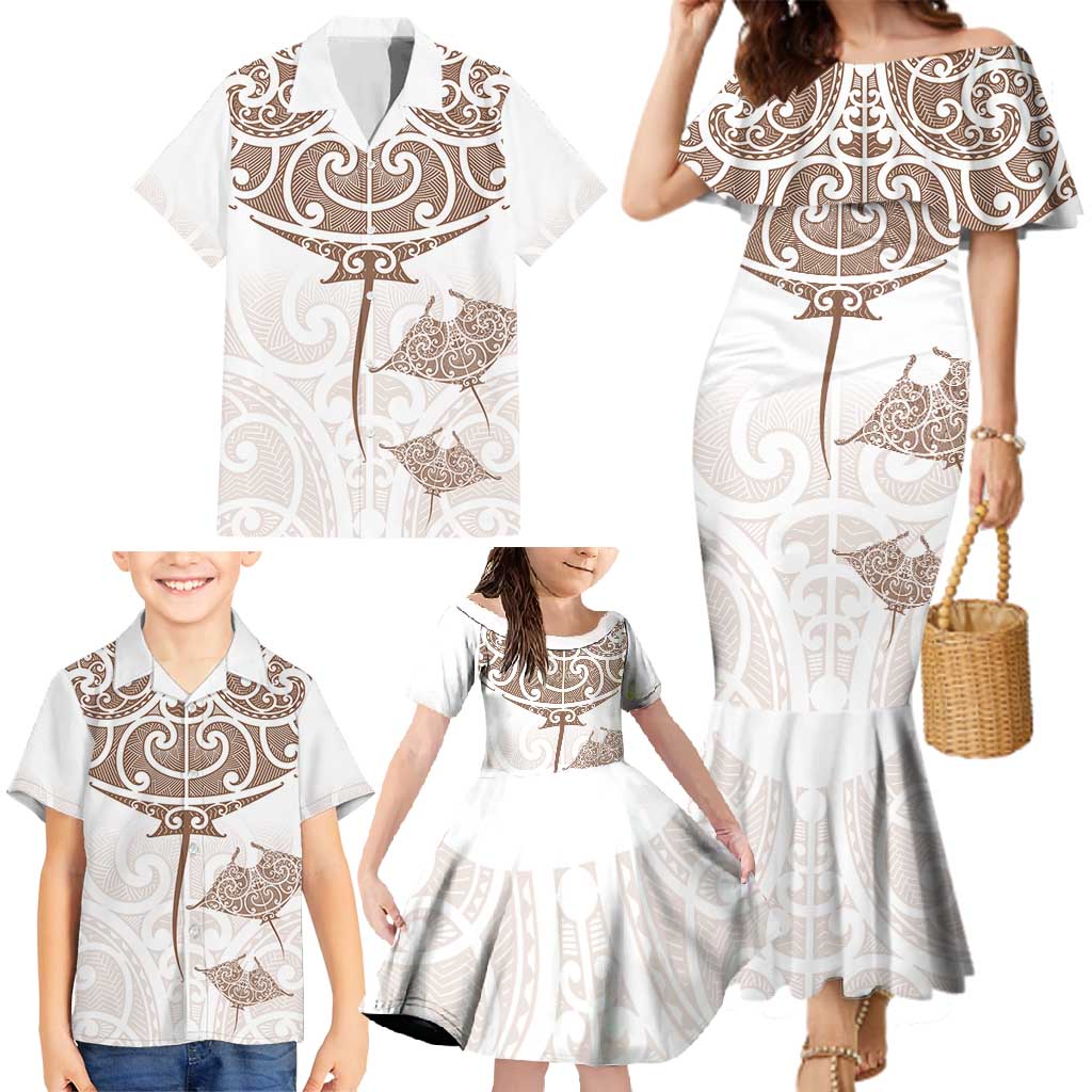 New Zealand Manta Ray Tattoo Family Matching Mermaid Dress and Hawaiian Shirt Aotearoa Maori Haehae Beige - Vibe Hoodie