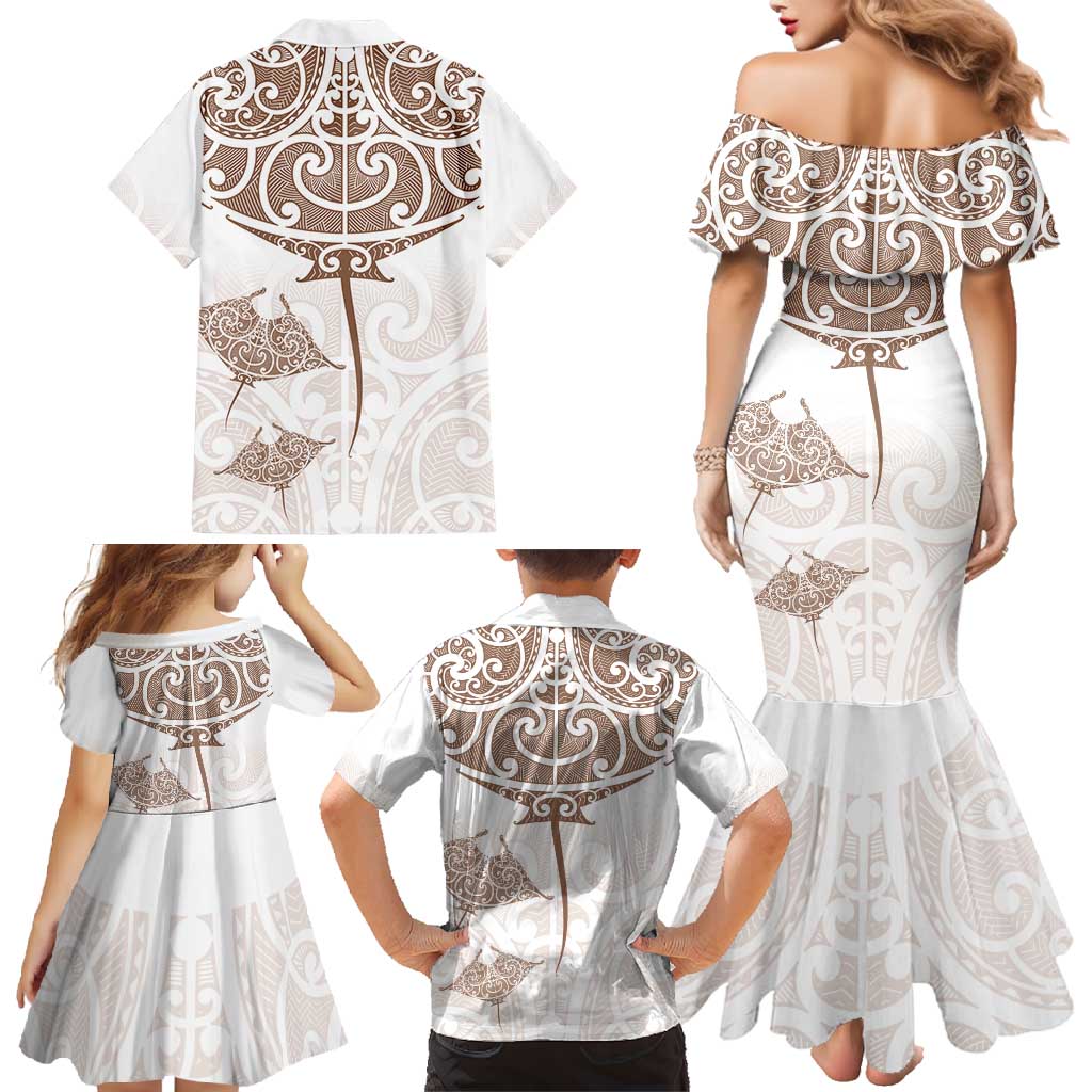 New Zealand Manta Ray Tattoo Family Matching Mermaid Dress and Hawaiian Shirt Aotearoa Maori Haehae Beige - Vibe Hoodie
