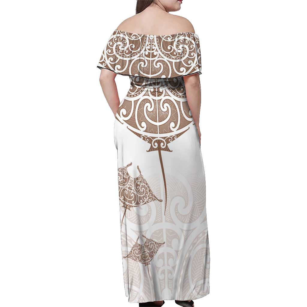 New Zealand Manta Ray Tattoo Family Matching Off Shoulder Maxi Dress and Hawaiian Shirt Aotearoa Maori Haehae Beige - Vibe Hoodie